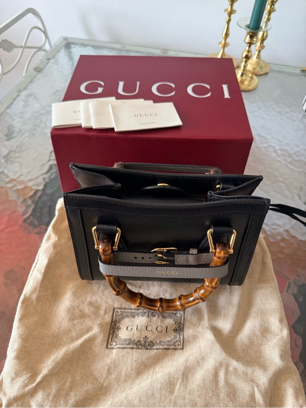Gucci Diana black leather bamboo handle bag with pair of crossbody straps! New - Picture 2 of 10